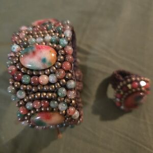 Artisan Beaded Bracelet and Ring Set